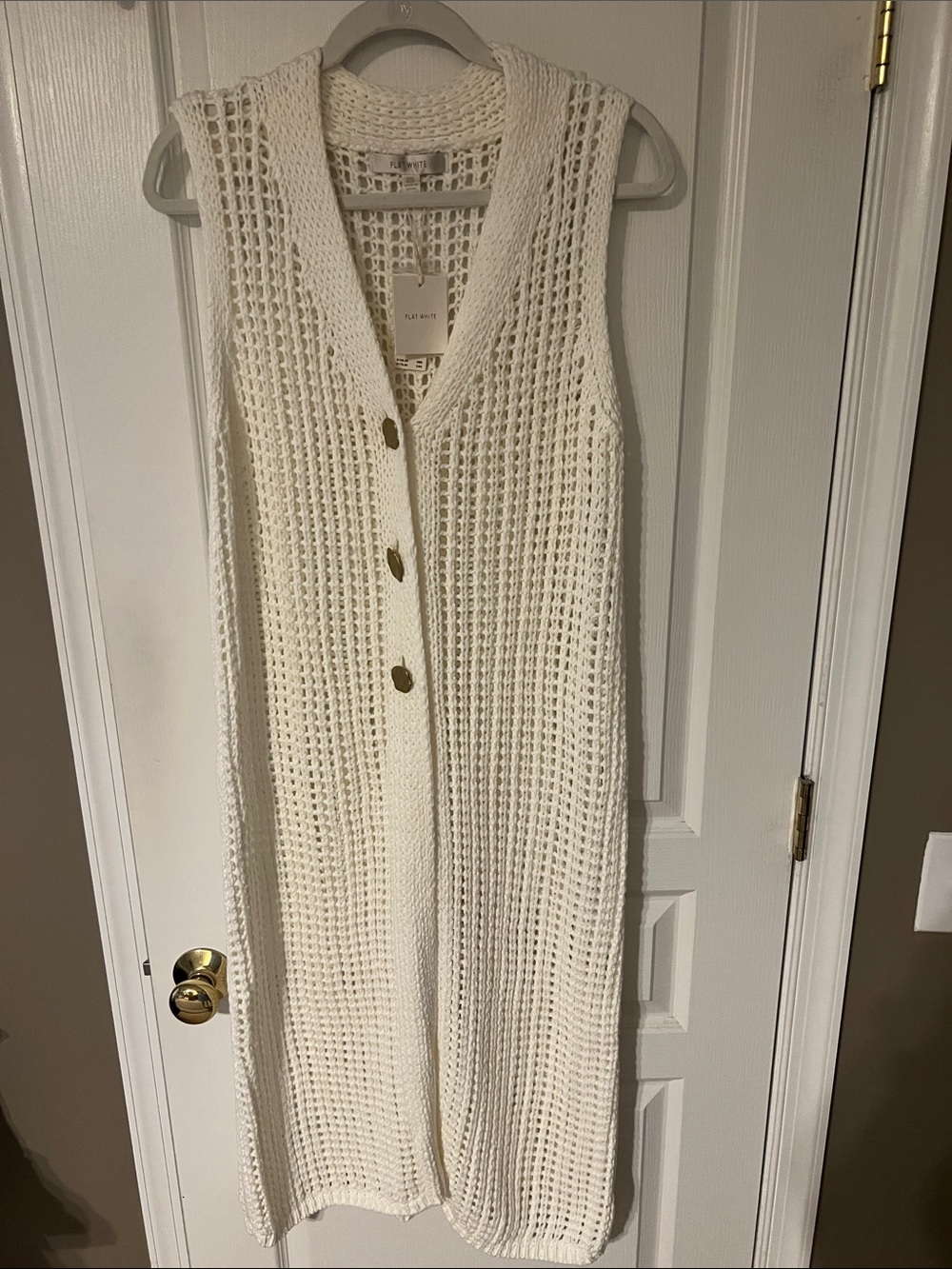 Anthropologie Flat White Open Knit Sweater Vest One Size Creme